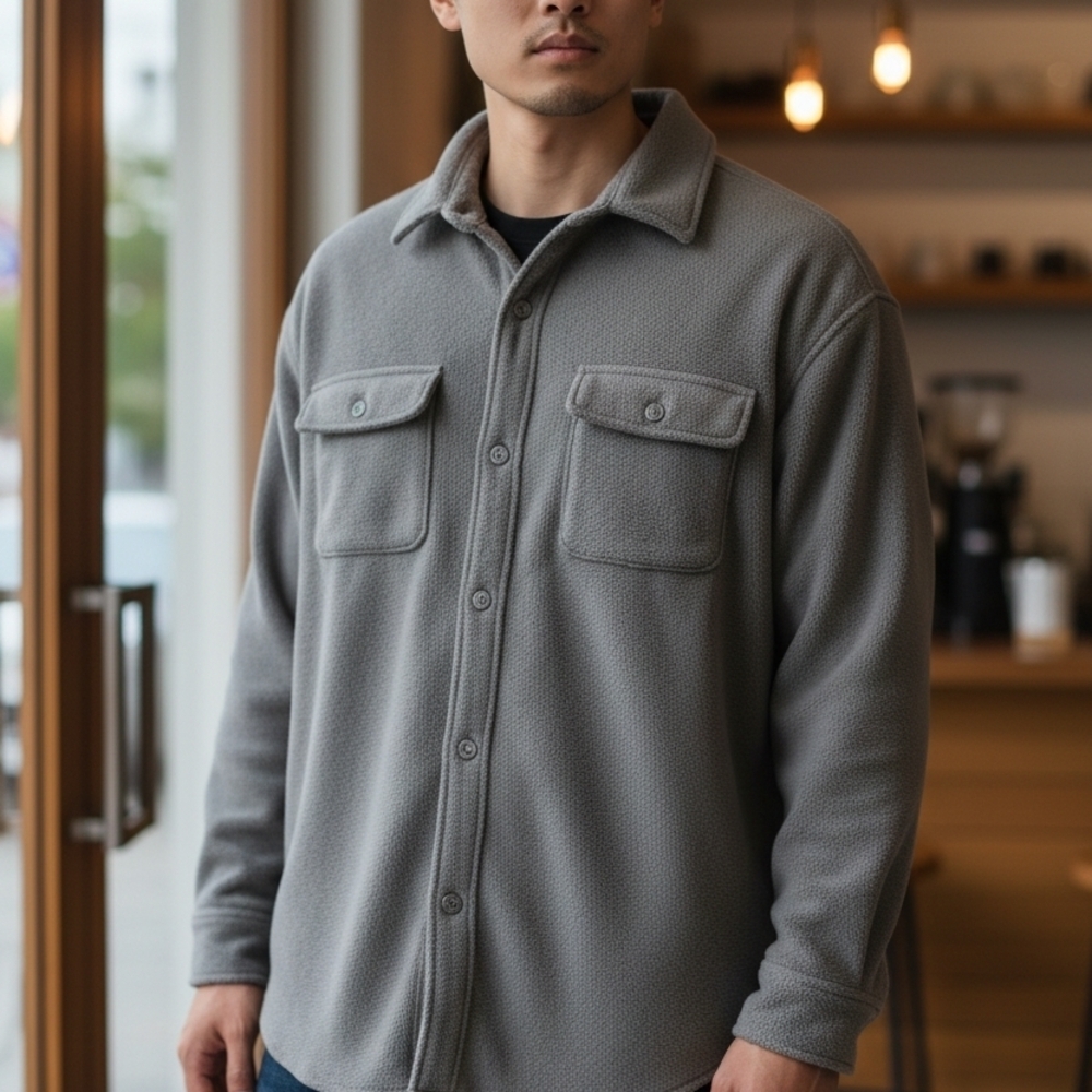 Mondetta Fleece Shacket Jacket Shirt Coat Snap Front Gray Unisex Size M